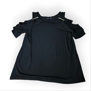 Rafaella Ruffle Cold Shoulder  Black Blouse Small